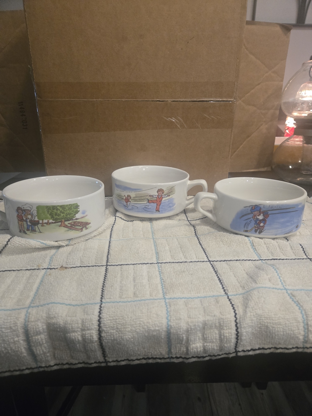 Vintage 1980s Campbell's Kids Soup Mugs (Set of 3) - Hockey, Skating, Picnic